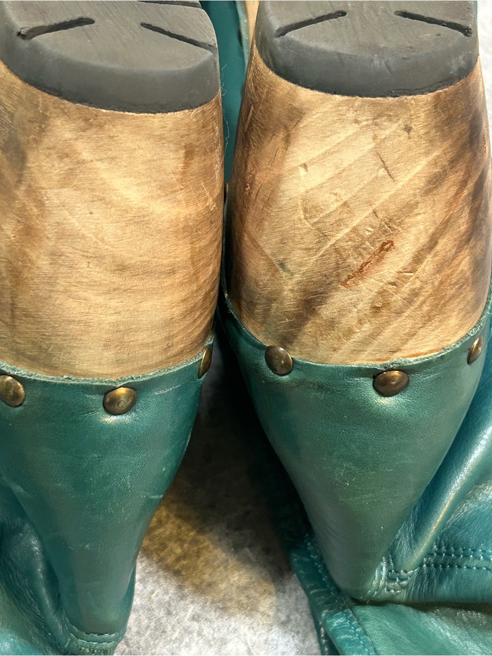 BRONX Wedge buttery teal leather boots studded Round Toe Leather Shoes W 10 eu 4 - Picture 10 of 16